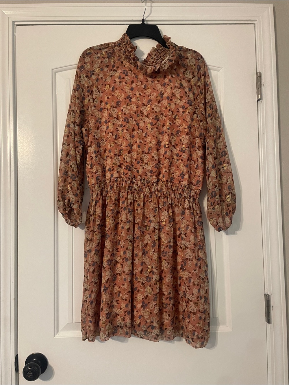 Another Love Rust Floral Smocked Waist Mini Dress